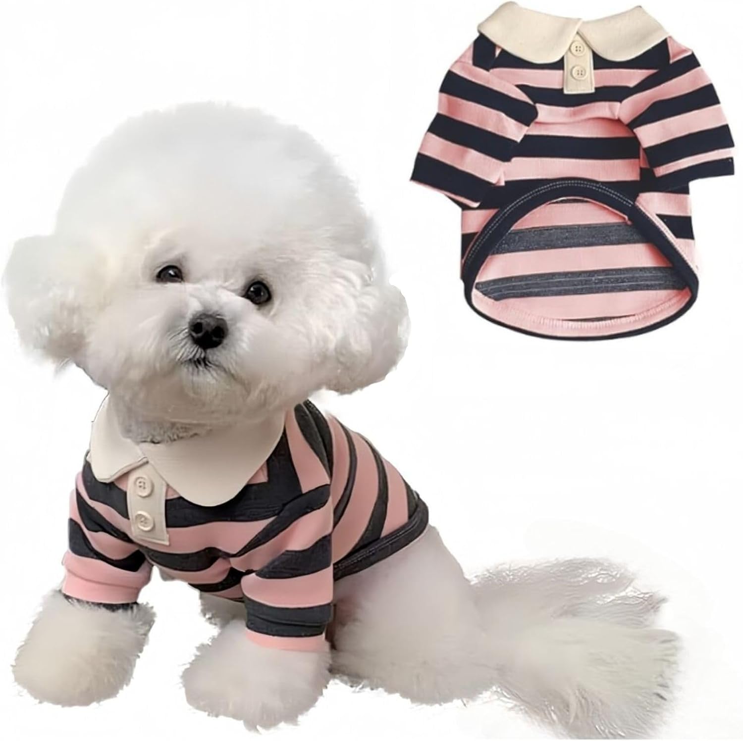 Cute Dog Clothes Boy Dog Polo Shirt for Small Medium Dogs - Summer Male Puppy T Shirts for Yorkie Poodle Shih Tzu Dachshund Kittens, Striped Collared Pet Doggie Designer Outfits Pink M