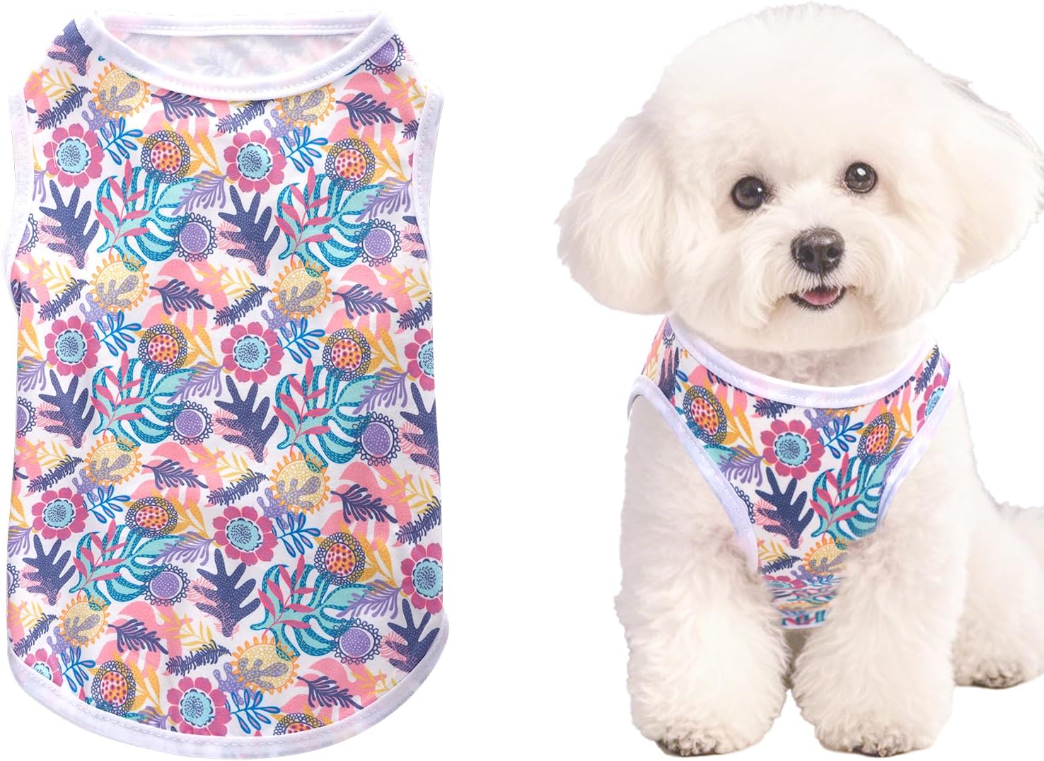 Dog Shirts Cute Summer Dog Clothes Soft Pet T-Shirt Printed Puppy Shirt for Small Medium Dogs Cats Girl(Leaf,S)