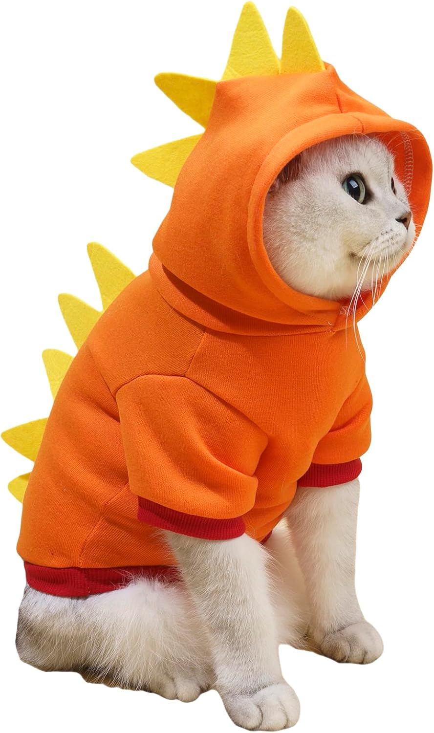 Dinosaur Dog Hoodie Dog Warm Jacket Christmas Halloween Dog Costume Dog Clothes for Puppy Kitten Small Medium Dogs Cats Orange M