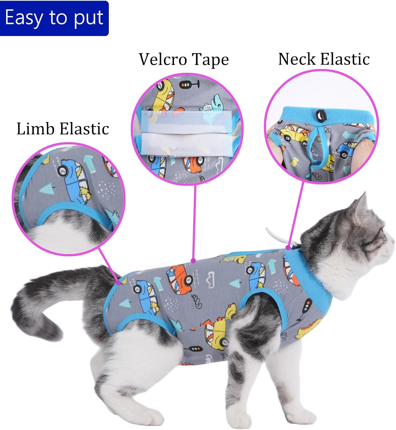 Cat Surgery Recovery Suit Professional for Surgical Abdominal Wound Or Skin Diseases E-Collar Alternative for Cats After Surgery Wear Pajama Suit (Gray, Small) - Image 2