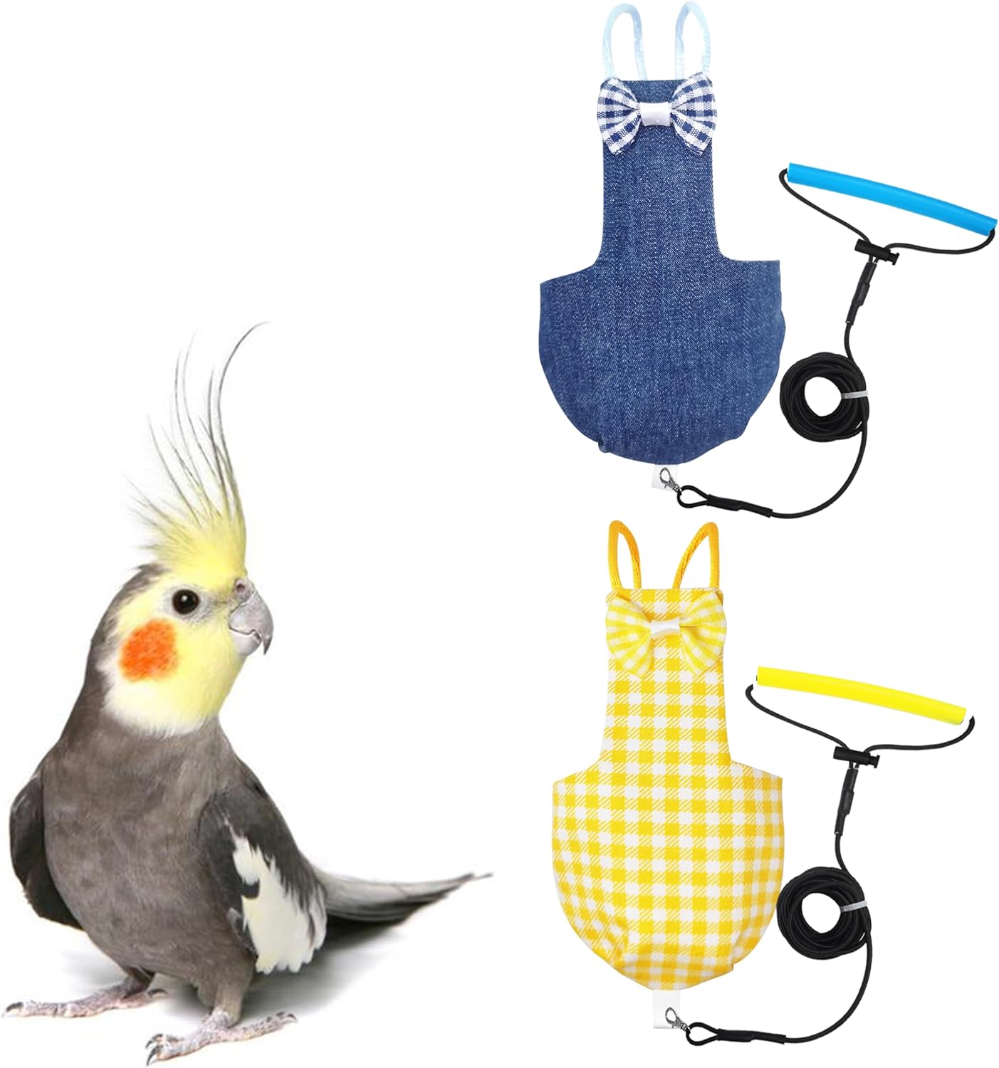 Bird Diaper Harness Flight Suit Clothes with 80 Inch Flying Leash Rope for Parrots Conure Cockatiel Pet Birds Weight 75-99 Grams,2 Pieces Including Two leashes and Two Cotton Pads